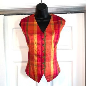 LINDA ALLARD ELLEN TRACY silk Red PLAID VEST 12